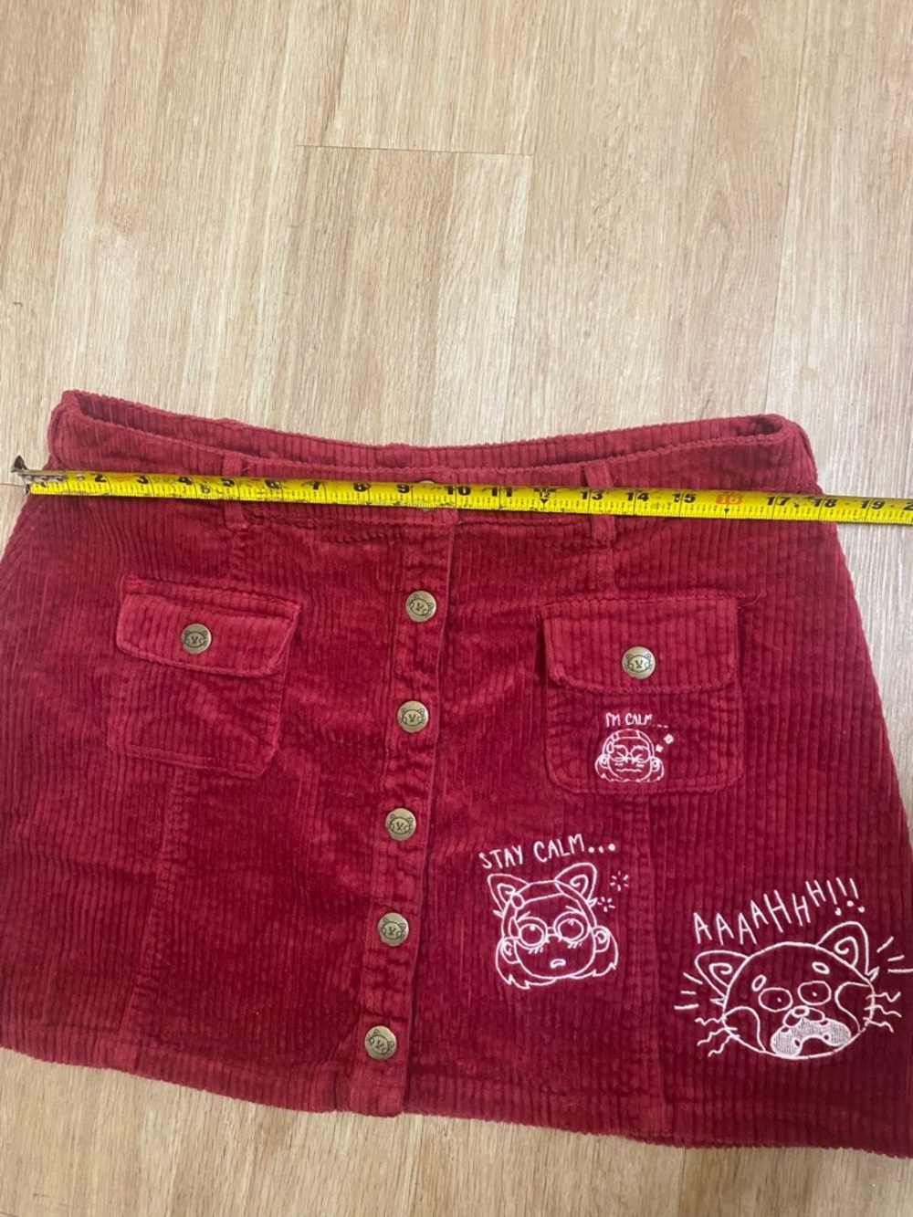 Disney Burgundy Corduroy Button-Front Mini Skirt with Cat Graphics - Picture 5 of 6